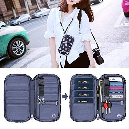 homchen RFID Blocking Travel Passport Wallet Holder, Document Organiser Case Credit Card Holders for Men and Women (Large Flamingo-RFID) — view 2