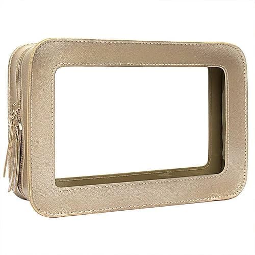 Clear Makeup Bag Small, TSA Approved Portable Toiletry Bag with Zipper Cosmetic Travel Bag Makeup Organizer Case Mini Makeup Pouch for Purse Car Organizer Bag for Women Men, Gold, Clear Makeup Bag