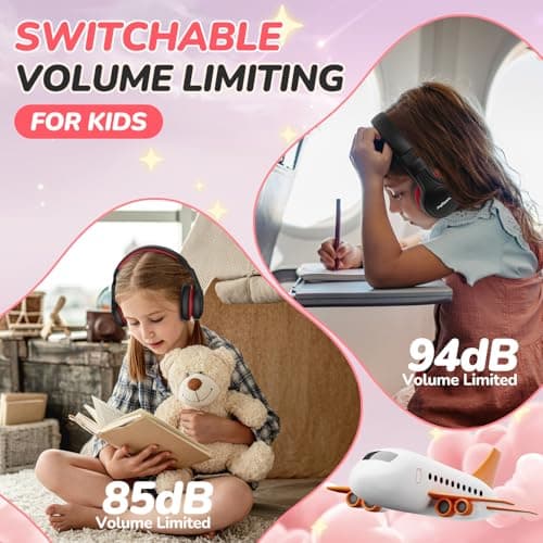 JoySpark Kids Bluetooth Headphones, 60 Hours Playtime, Bluetooth 5.4 Kids Headphones Wireless, Type-C Fast Charging, 85/94dB Volume Limited, Foldable Toddler Headsets with Mic-Black Red — view 2