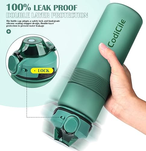 CodiCile Water Bottle, BPA Free 1l Water Bottle Leak Proof Drinks Bottle, Large Sports Bottle Great for Gym, School, Office and Travel (Dark Green) — view 4