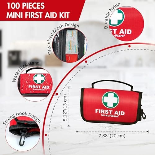 SuccorWare Small First Aid Kit - 100 Piece - Mini First Aid Kit for Home, Camping, Hiking, Backpacking, Travel, Vehicle, Outdoors - Emergency & Medical Supplies — view 4