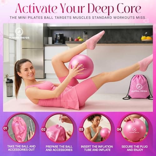 Pilates Equipment Set for Home Workout – 16PCS Fitness Kit with 13'' Pilates Ring, 10'' Exercise Ball & Resistance Bands – Complete Workout Accessories for Women & Beginners,Home Gym Training (Pink) — view 3