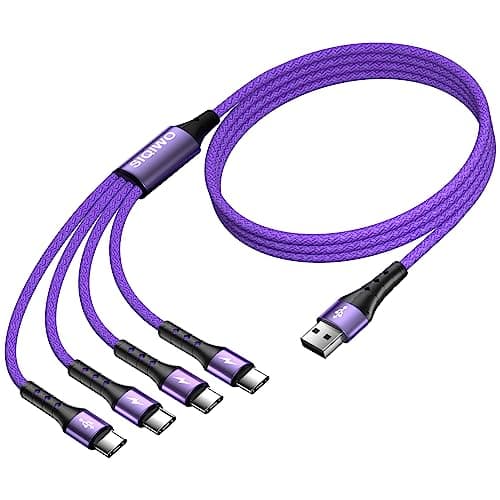 SIQIWO 4 in 1 USB C Charger Cable, 3A Fast Charging Type C Cord 1.2M Purple