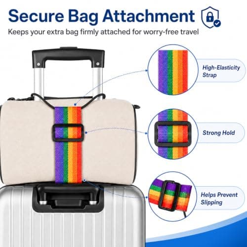 2 Pack Multicolour Heavy Duty Elastic Luggage Straps, Adjustable Stretch Travel Belts for Suitcases, Backpacks, Strollers & Moving Boxes, Secure Hands-Free Travel Accessories — view 6