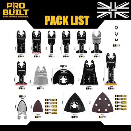 ProBuilt 120PCS Oscillating Multi Tool Blades | Universal Saw Blades & Sandpaper Kit for Wood & Metal Cutting | High-Carbon Steel | Compatible with DeWalt, Makita, Dremel, Milwaukee, Fein & More — view 2