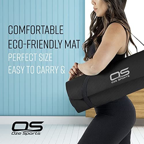OZE SPORTS Yoga Mat, NBR Foam, Extra Thick, Non-Slip, High Density, Large, for Pilates, Gymnastics, HiiT and Fitness, with Carry Strap (Black) — view 6