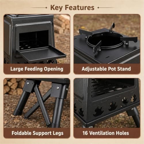 Camping Wood Stove Portable,Foldable Tent Stove for Outdoor Cooking,22x34cm — view 4