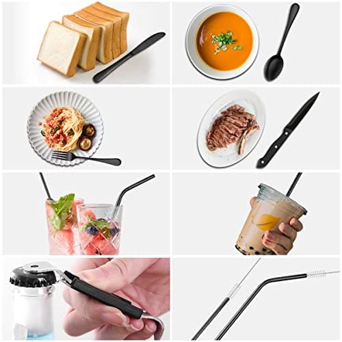 GOODFEER Travel Cutlery Set, 9-Piece Portable Camping Utensils, Black — view 6