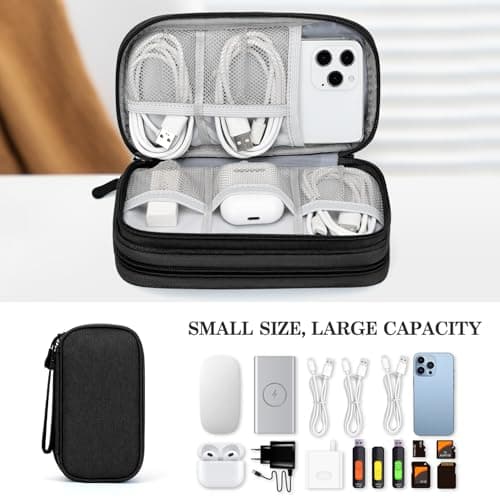 FYY Travel Cable Organiser, Electronics Accessories Bag, Waterproof Tech Storage Pouch, 2-Layer Universal Carry Case for Charger, Power Bank, USB Drive S-Black — view 6
