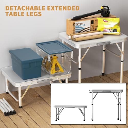 2FT Folding Camping Table with 26cm and 56cm Adjustable Height, Lightweight Portable Camping Tables that Fold up with Carry Handle, Folding Aluminum Picnic Table for Indoor Outdoor Camp Garden Dining — view 6
