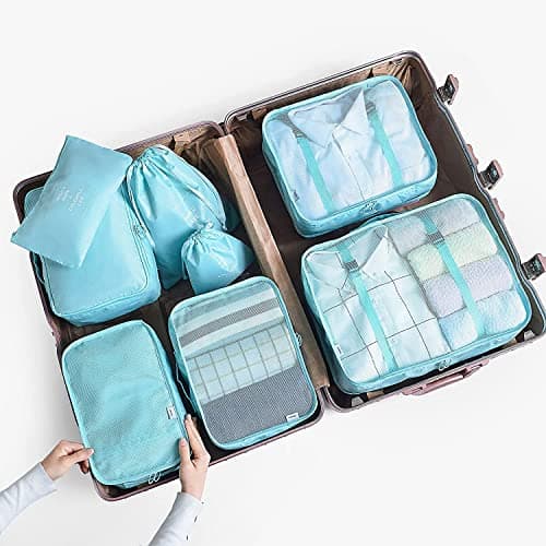BillyBath Packing cubes Suitcase Organiser Set, 8 Pieces Clothes Bags Shoe Travel Cube Cosmetic for Suitcases Teal — view 2