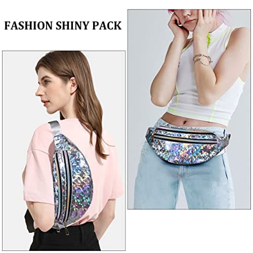 Flintronic Women's Bum Bag Fashion Waterproof Bum Bag Women Belt Bag Compartments with 3 Compartments Adjustable Strap Waist Bag for Sports Travel Hiking Outdoor Travel, #5 Silver Sequins, Standard — view 5
