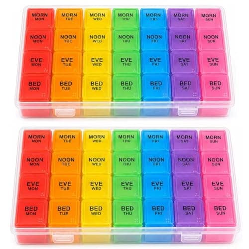Pill Organiser 7 Days 28 Slots Lock Travel Daily Medicine Box (2 Pcs)