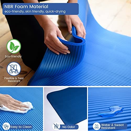 TJC 10MM Thick Green Yoga Mat for Women & Men, Non-Slip Exercise Mat — view 3