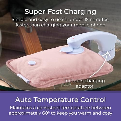 Carmen Rechargeable Hot Water Bottle, Soft Touch Fleece Cover, Hand Warmer, Automatic Temperature Control, Pink,H x 17cm W x 24cm,C85043PNK — view 6