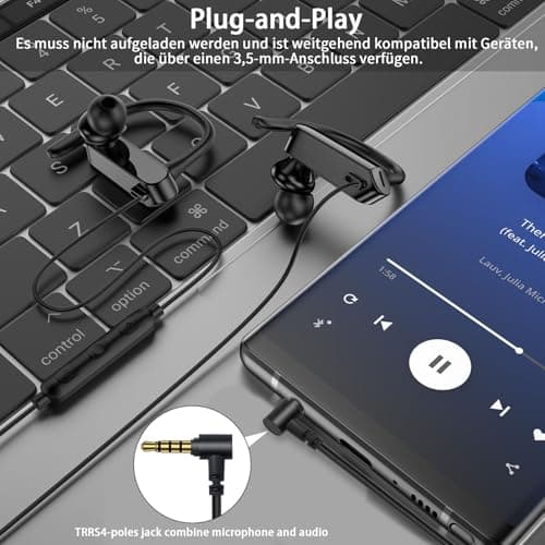AIAUXAI In Ear Sport Headphones with Wire, 3.5 mm Jack, Ear Hook, Black — view 5