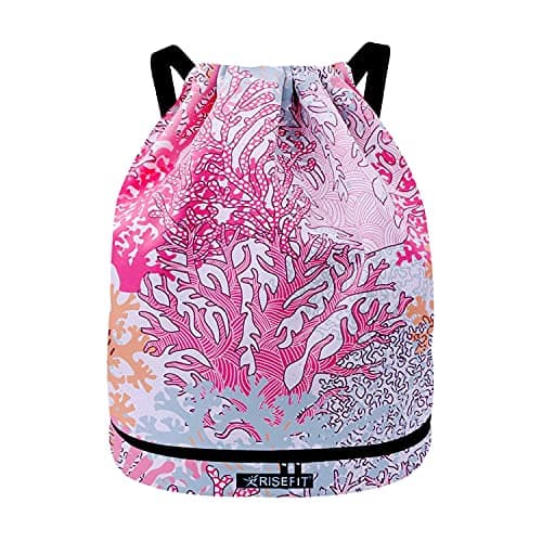 Risefit Waterproof Drawstring Bags, Printed Gym Bags Sports Backpacks for School PE Yoga for Men Women Girls Students