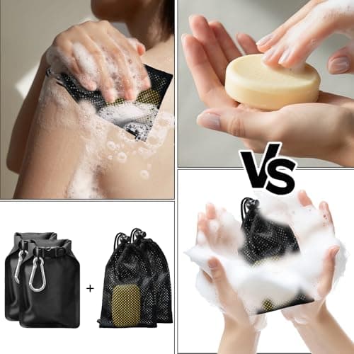 2PCS Soap Bar Bag Waterproof Leakproof Portable Travel Compact with Lathering Bag and Carabiner Clip for Outdoor Camping — view 4