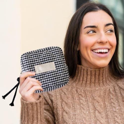 Small Cosmetic Bag Portable Multipurpose Square Check Design — view 3