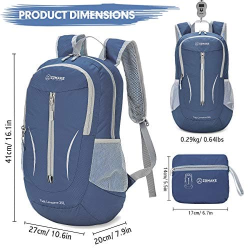 ZOMAKE Lightweight Foldable Backpack Packable Rucksack (25L/Navy Blue) — view 2