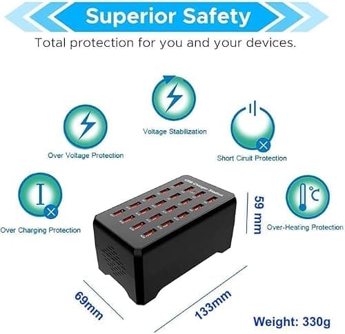 Gcidto 20-Port 100W High-Power Multi-USB Station, Smart Multi-Port Charger for Fast Charging of Smartphones, Tablets, and USB Devices.(20 port-black) — view 3