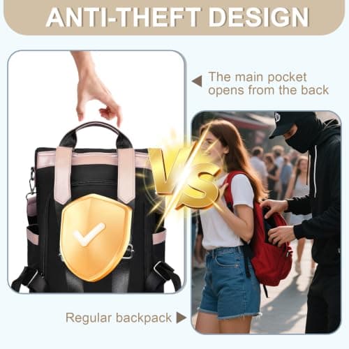 Eshow Backpack Womens Anti Theft with Purse, Ladies Rucksack Fashion, Shoulder Bag Nylon Casual, Small Daypack Handbag for Girls Daily Travel School Work — view 3