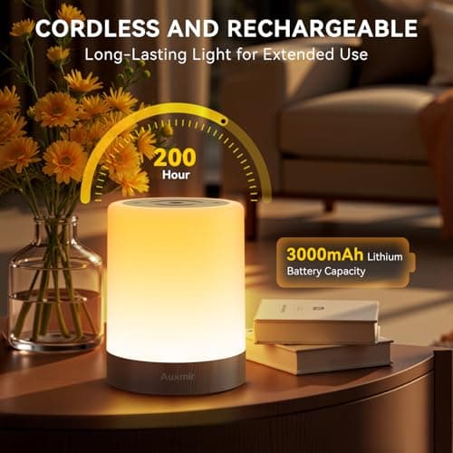 Auxmir Night Light, 3000mAh Rechargeable Touch Dimmable LED Lamp, Brown — view 5