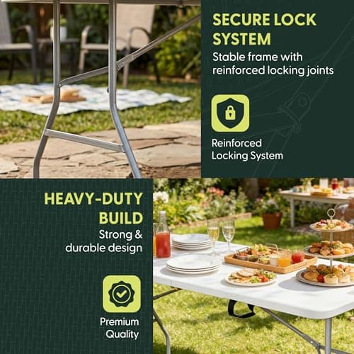 Keplin 6ft Portable Folding Table, 180x70x74cm, Waterproof, White, 9.5kg — view 3