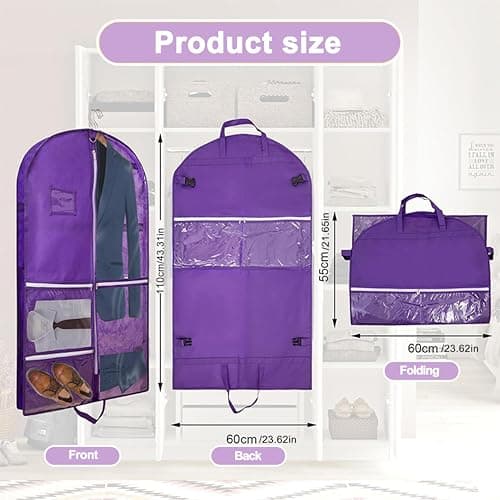 Punklong 2 Pack 40" Kids Suit Bag Dance Costumes Bags with 3 Zipper Pockets,ID Slot and Clear Foldable Suit Cover for Kids Women Hanging Clothes for Travel Competitions,110×60cm (Purple) — view 2