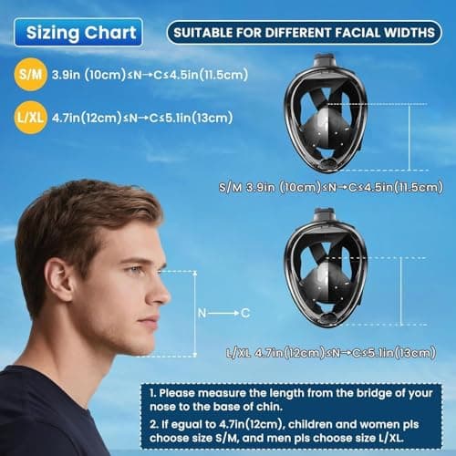 Full Face Snorkelling Mask, 180° Panoramic View Snorkel Gear, Sports Camera Compatible, Anti‑Fog Anti‑Leak Snorkel Mask for Adults & Kids for Beach Holiday (Green, L-XL) — view 3