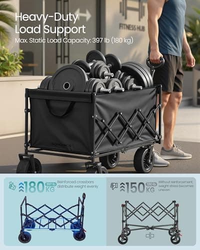 SONGMICS 200L Festival Trolley on Wheels, Foldable Camping Cart Wagon — view 3