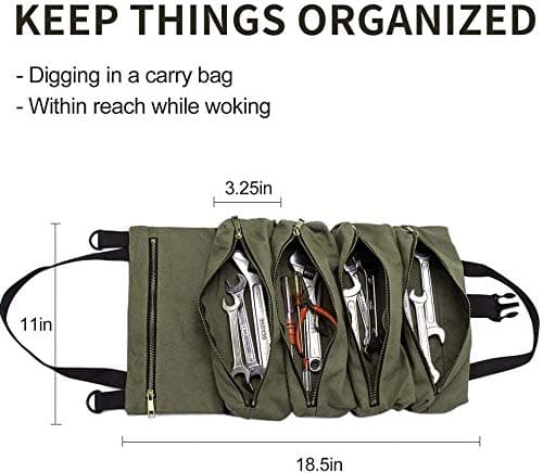 Super Roll Multi-Purpose Tool Bag, Canvas Tool Organizer Bucket, Car First Aid Kit Wrap Roll Storage Case, Hanging Tool Zipper Carrier Tote, Car Camping Gear — view 6