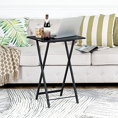 HOOBRO Folding Tables 2 Set, TV Tables for Eating Foldable, TV Tray Table, Small Sofa Laptop Dinner Table for Small Space, Metal Frame, Black EUBK25BZ01 — view 4