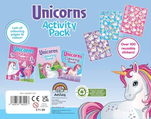 Anila's Unicorn Activity Pack with Colouring Books, Sticker book, Stationery Set, Colouring Pencils & 100 Reusable Stickers.(Perfect for children aged 3-8). (Unicorn) — view 3