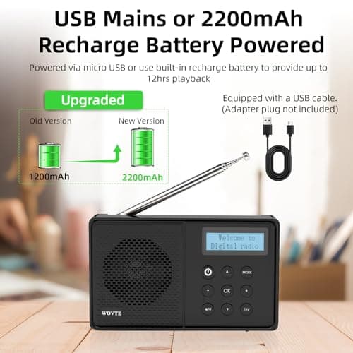 DAB Radio Portable, WOVTE DAB+ Digital Radio Rechargeable FM Radio — view 3