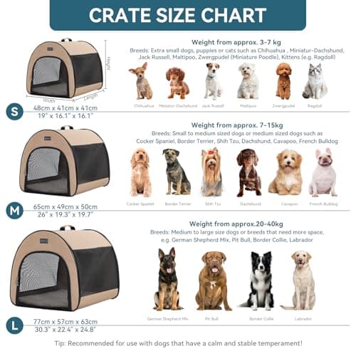 PETSFIT Soft Dog Crate, Cat Travel Carrier- 26.5 Inch Lightweight, Roomy, Easy to Set Up, Portable Pop Up Carrier with Thick Mat, Large Cat Carrier for 2 Cats，Sturdy Soft Sided Dog Crate, Khaki — view 2