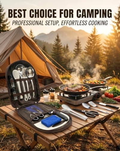 Camping Equipment Cooking Utensils Set, 12 Pcs Camping Cooking Set with Knife, Scissors & Cutting Board, Lightweight Portable Camping Kitchen Accessories, Camping Utensils Set for Outdoor Cooking — view 6