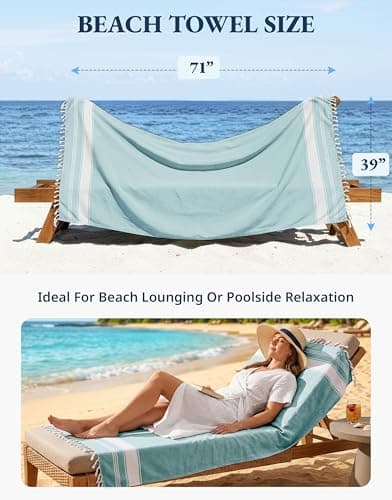 LANE LINEN Oversized Turkish Beach Towels – 2 Pack, Quick Dry & Sand-Free Cotton Blend, Pre-Washed Swim Towels for Adults, Hunter Green — view 4
