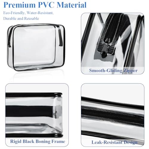 XianXiKaiTech 4-Pack Clear Toiletry Bag TSA Approved PVC Waterproof Travel Makeup Wash Cosmetic Bags for Family, Men, Women (Large, Medium, Small, Minimum Size). — view 3