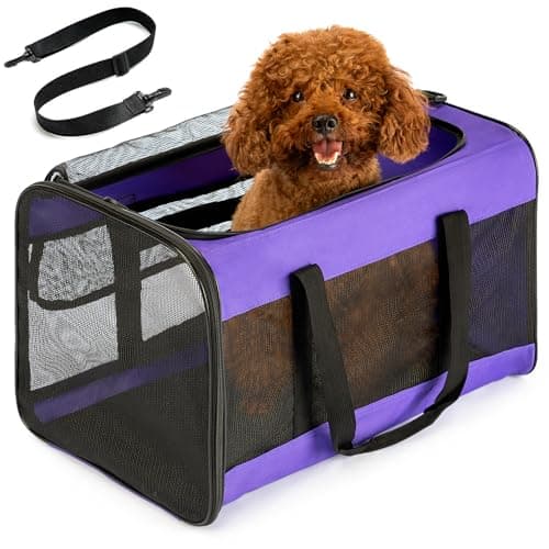 Conlun Dog Carrier Bag,Soft-Sided Pet Carriers for Dogs with 4-Sided Mesh, Cat Transport for Large Cats Small Dog Up to 9Kg,Collapsible Dat Travel Carrier-L,Purple