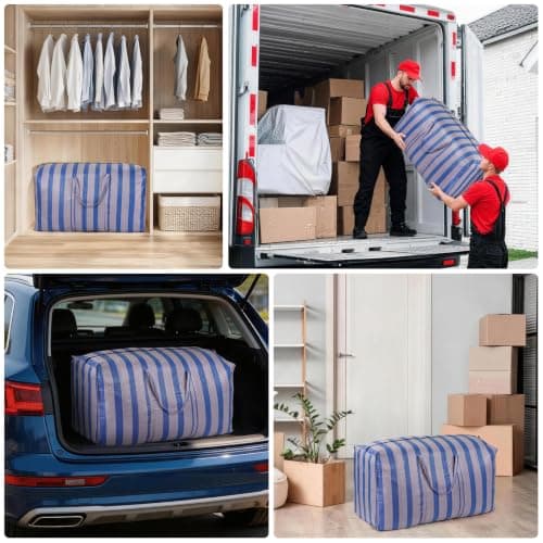 10 Pack Extra Large Moving Bags Clothes Storage Box Replacement, Thickened 130L Packing Sacks with Zips for Wardrobe Organisation, House Relocation, 86x46x33 cm (10) — view 6