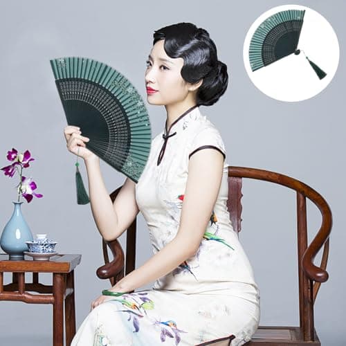 Vaguelly Bamboo Folding Fan Handheld with Tassel for Summer Travel — view 5