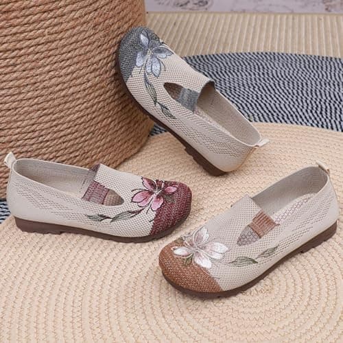 Summer Shoes, Women's Flat Shoes, Fabric Low Shoe, Breathable Fishing Shoes in Rustic Style, Lightweight and Comfortable, Elegant, Fashionable Outdoor Sandals, Quick-Drying Slippers with Floral — view 3
