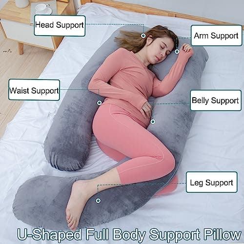 AS AWESLING Pregnancy Pillow, U Shaped Full Body Pillow, Nursing, Support and Maternity Pillow for Pregnant Women with Removable Cover (Dark Grey) — view 3