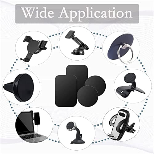 Rheme Metal Plate 12 Pack for Magnetic Phone Car Mount Holder Cradle Stand, Universal Replacement Super Slim Thin Metal Plate with Adhesive for Phone Magnet - 6 Round and 6 Rectangle — view 6
