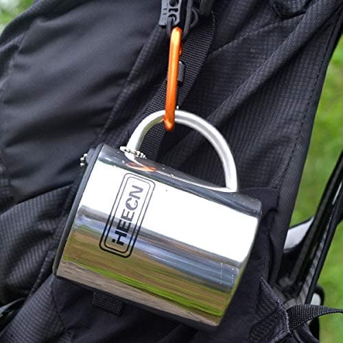 HEECN Camping Mugs - Double Walled Stainless Steel Mug for Hot Drinks with Lid and Carabiner - Backpacking - Trekking - Hiking - HESS038BBK300 — view 4