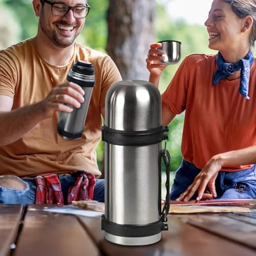 1.5L Stainless Steel Hot N Cold Vacuum Flask - Tea, Coffee, Warm Drink | 1.5 Litre | with Built in Carry Handle | Portable, Travel Cup with Lid | Multi Purpose — view 2