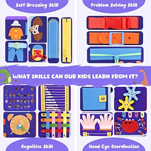 Busy Board for Toddlers, Montessori Sensory Toys Activity Board for Fine Motor Skills, Preschool Educational Learning Gifts for 1 2 3 4 5 Year Old Girls & Boys, Autism Toys, Car Airplane Travel Toy — view 2