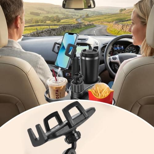 Car Cup Holder Expander, Adjustable Cup Holder for Cars, Universal Car Cup Holder with Phone Mount & Stable Expandable Base, Cup Holder Expander for Most Vehicle Water Bottles Coffee Cups (Black) — view 6