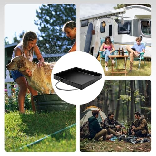 Foldable Shower Tray, 80x80x12cm PVC Portable Shower Base with Drain Hose and Connector, Camping Shower Pan for Outdoor Tent, Indoor Pet Bathing — view 5